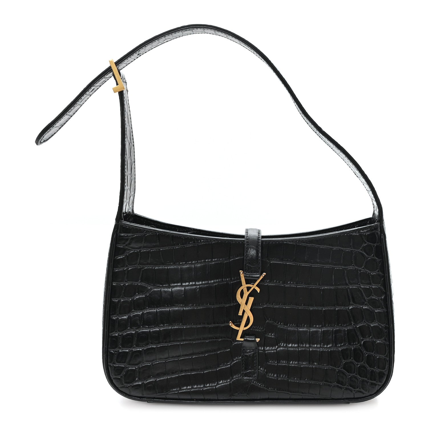 Saint Laurent Calfskin Crocodile Embossed LE 5 A 7 Hobo Black 1 of 10