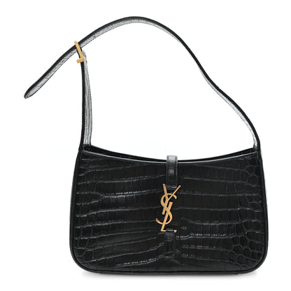 Saint Laurent Calfskin Crocodile Embossed LE 5 A 7 Hobo Black 1 of 10