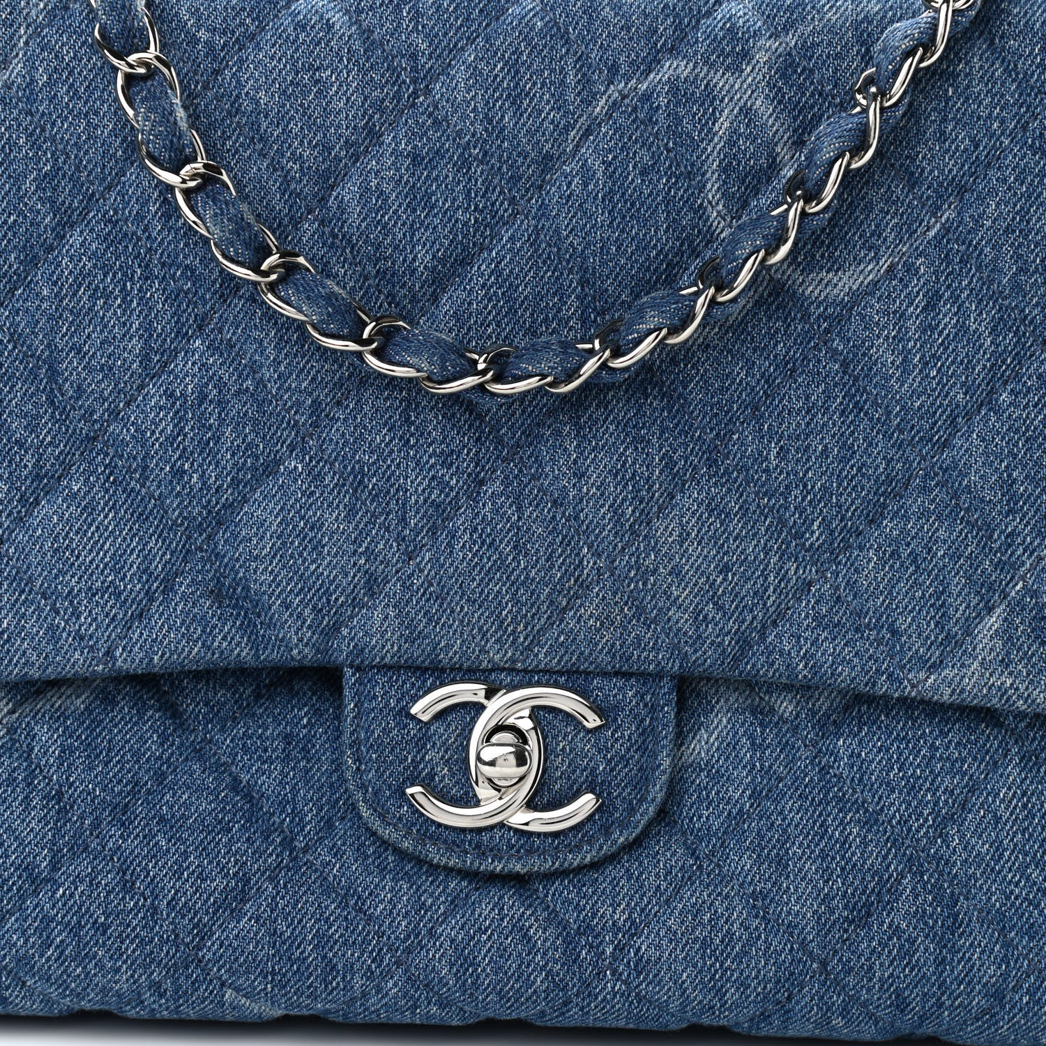 Chanel Denim Quilted CC Print Jumbo Single Flap Blue 8 of 11
