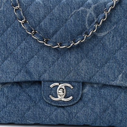 Chanel Denim Quilted CC Print Jumbo Single Flap Blue 8 of 11