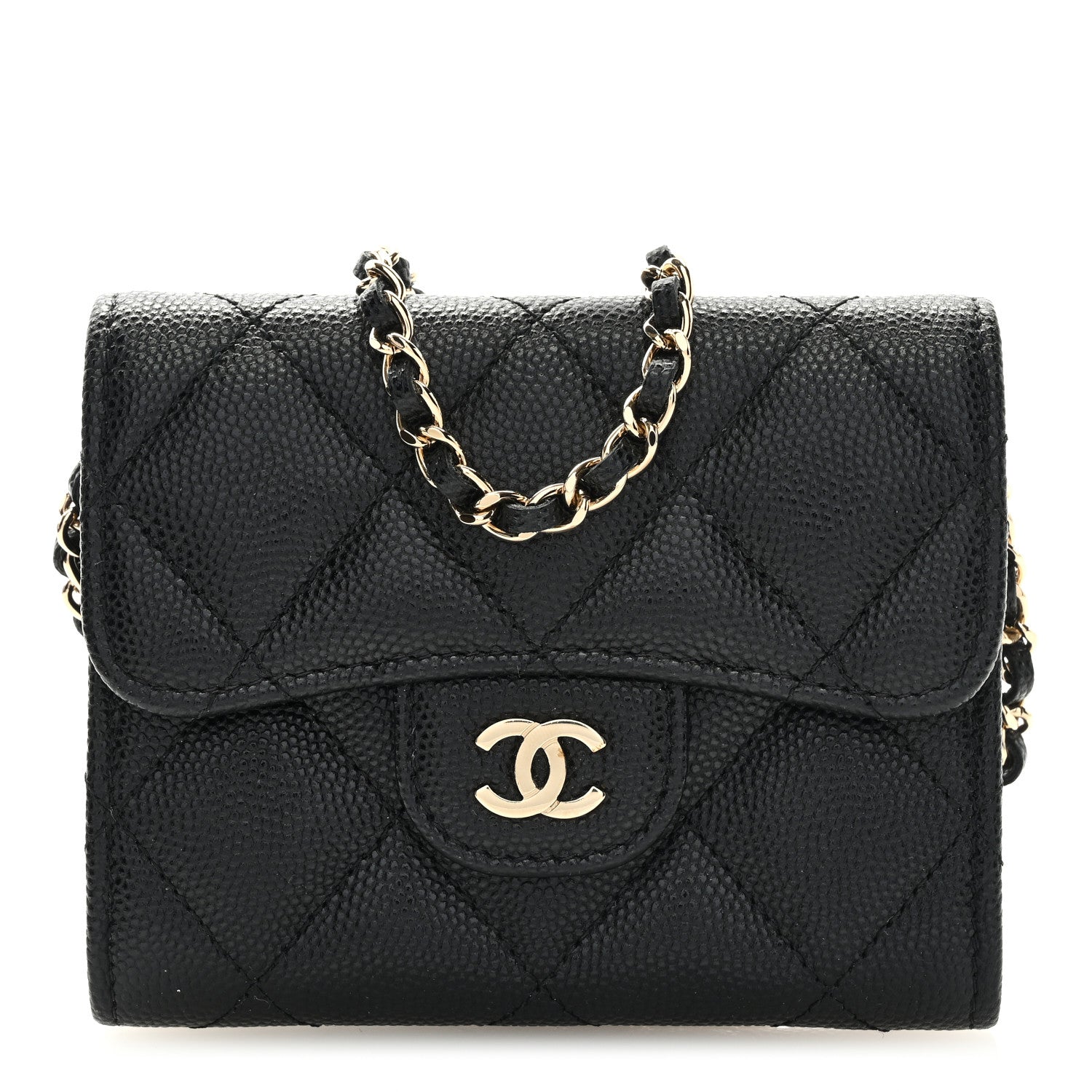 Chanel Caviar Quilted Flap Card Holder On Chain Black 1 of 10