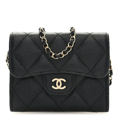 Chanel Caviar Quilted Flap Card Holder On Chain Black 1 of 10