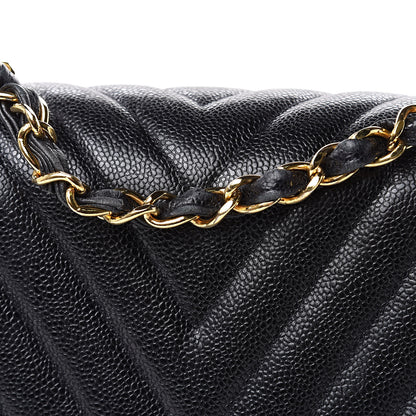 Chanel Caviar Chevron Quilted Maxi Single Flap Black 11 of 14