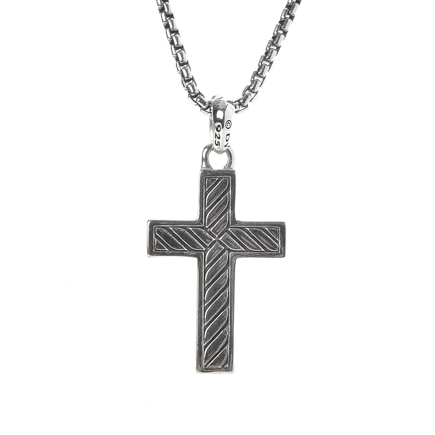 Sterling Silver 14K Yellow Gold Black Diamond Cross Pendant Necklace