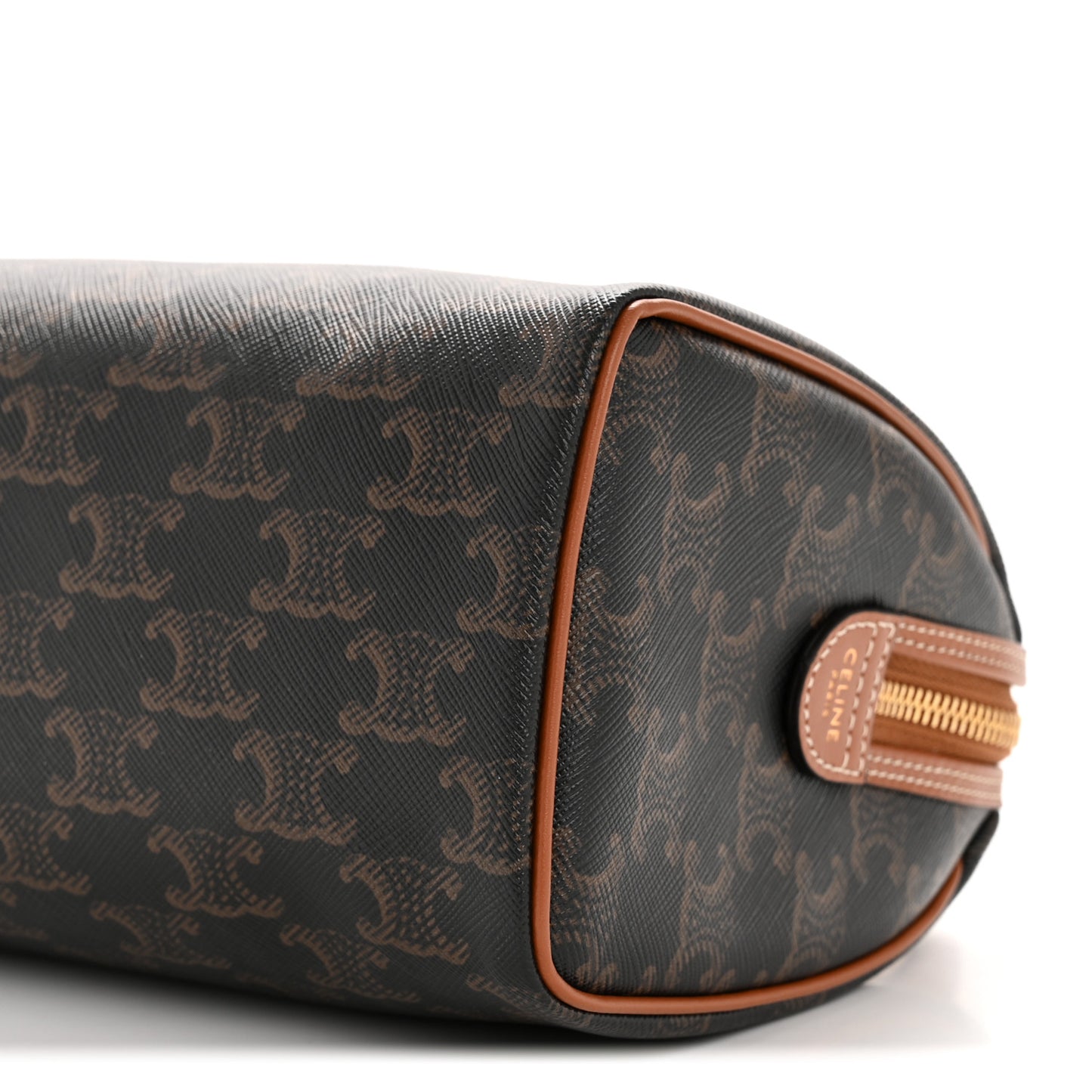 Triomphe Canvas Calfskin Small Boston Bag Tan