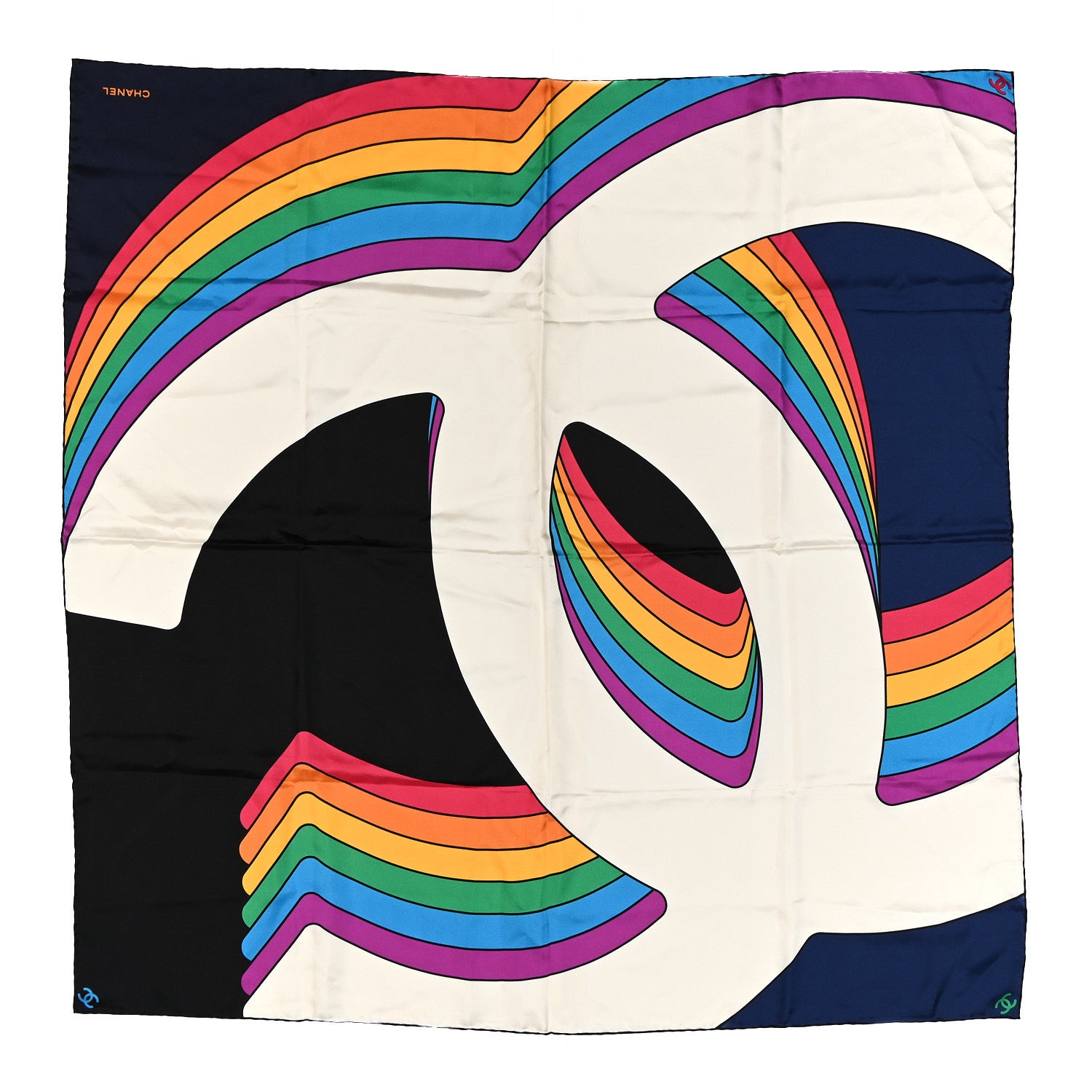 Chanel Silk CC Square Scarf Ecru Navy Blue Multicolor 1 of 4