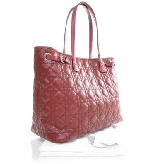Coated Canvas Cannage Medium Panarea Tote Raspberry Red