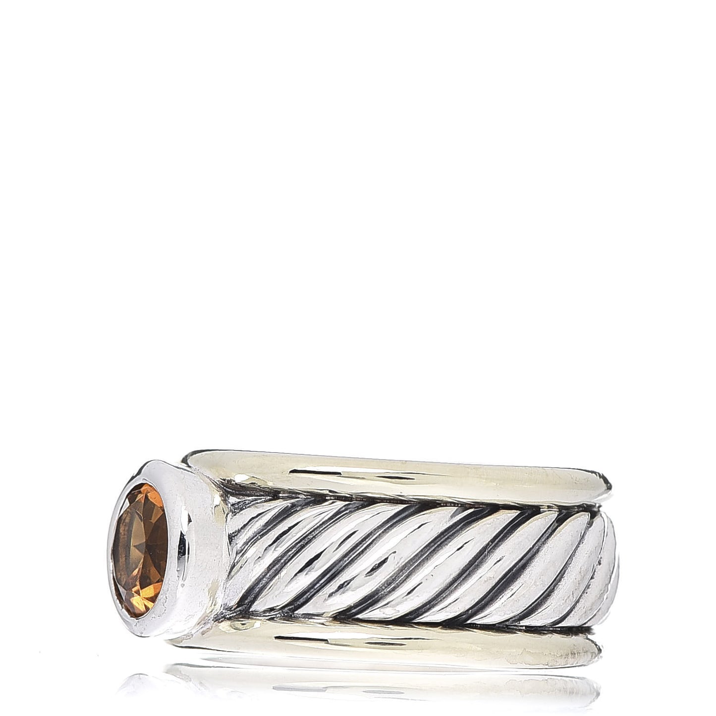 Sterling Silver 14K Yellow Gold Citrine 9mm Cable Band Ring 52 6