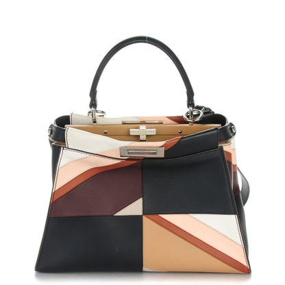 Fendi Vitello Seta Patchwork Medium Peekaboo Iconic Satchel Night Blue Multicolor 1 of 8