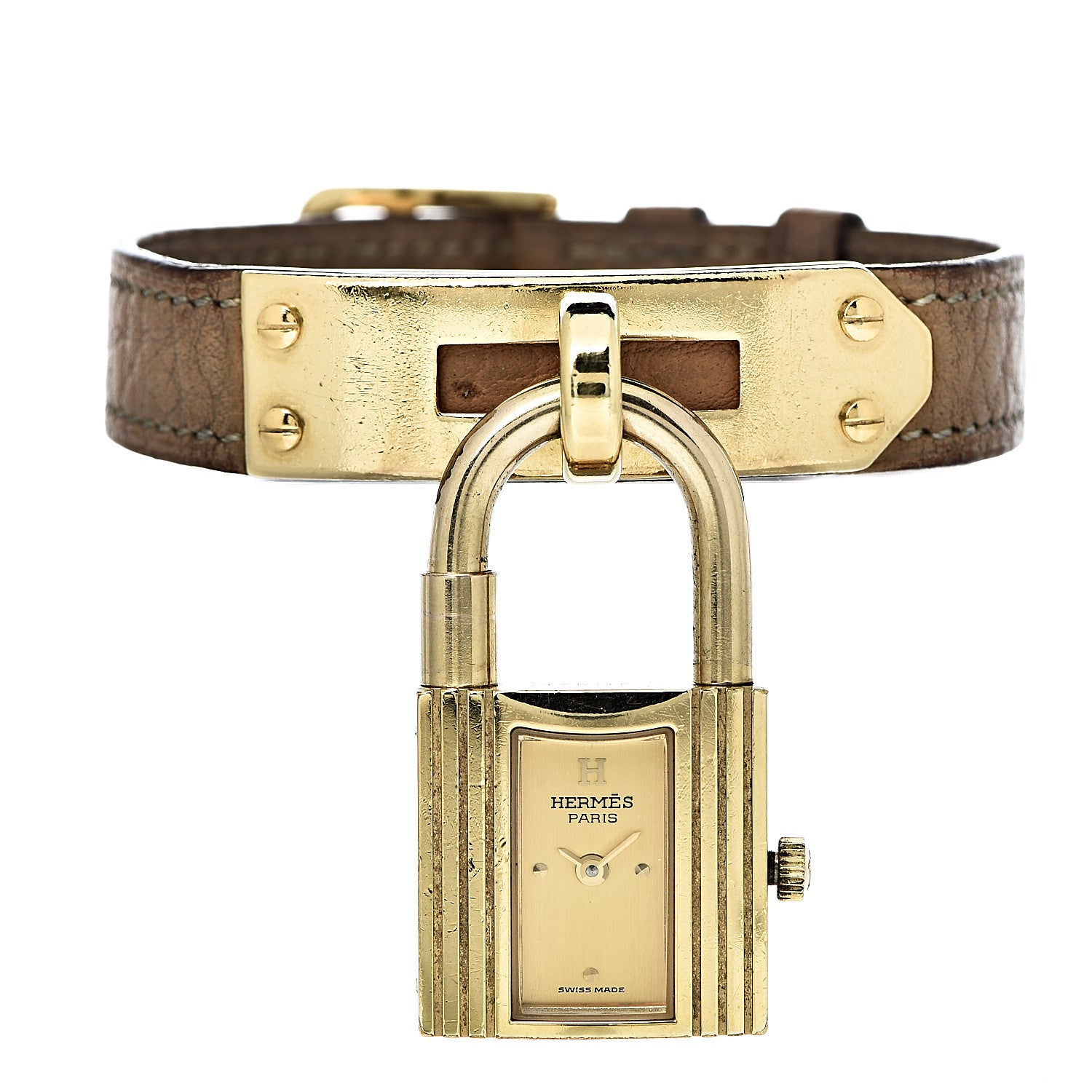 Hermes Stainless Steel Clemence 20mm Kelly Cadena Quartz Watch Gold 1 of 12