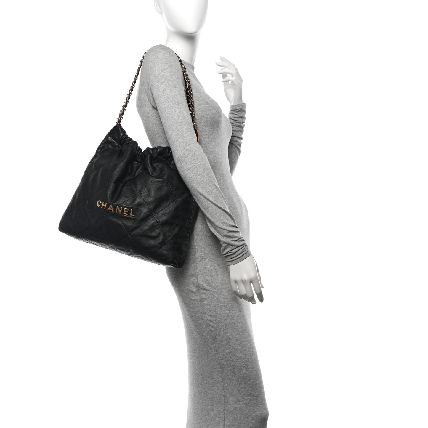 Shiny Calfskin Quilted Chanel 22 Black