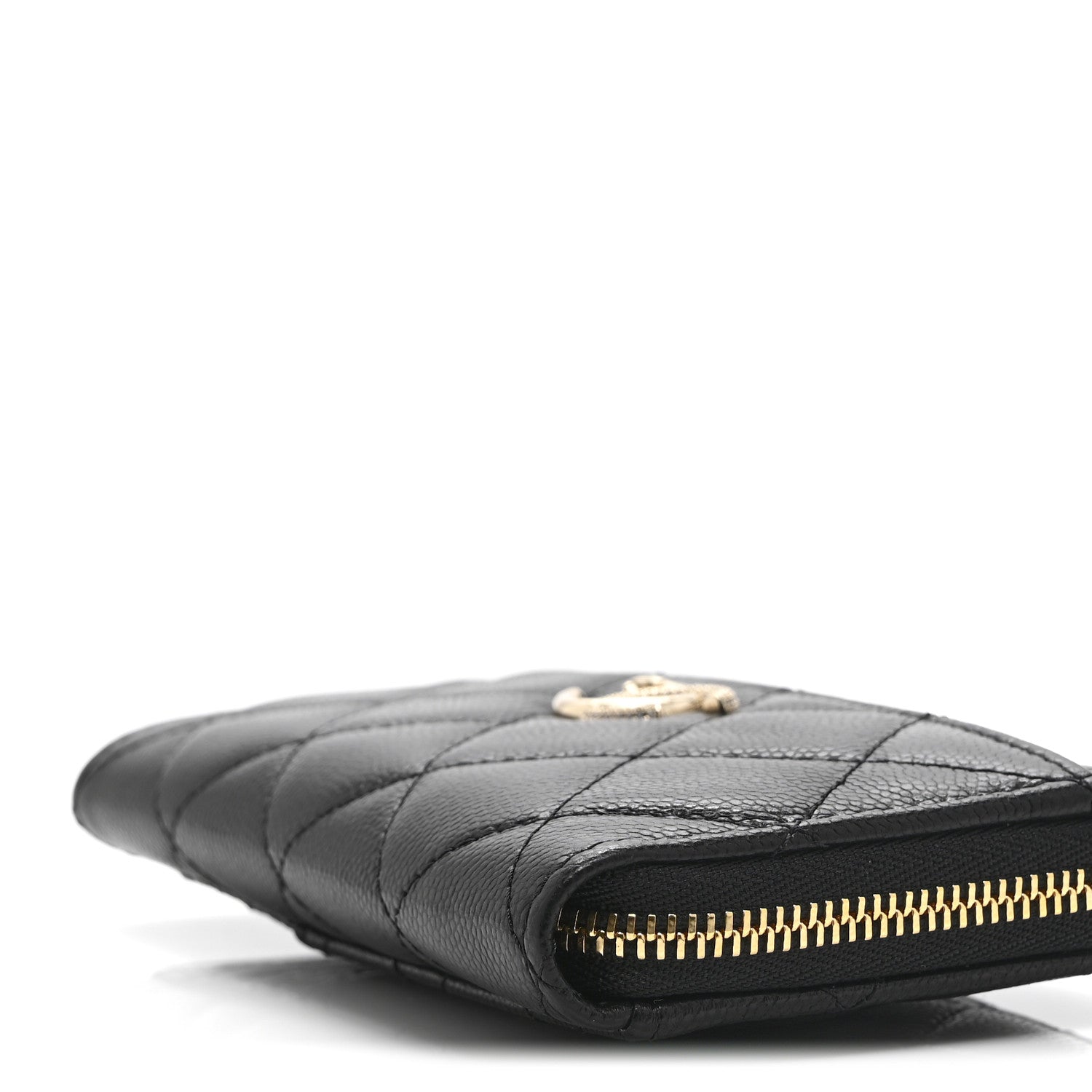 Chanel Caviar Quilted Crystal CC Zip Around Card Holder Black 9 of 9