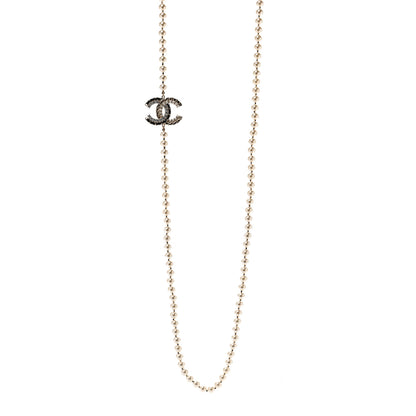 Chanel Pearl Crystal Lambskin CC Long Necklace Gold Black 1 of 5