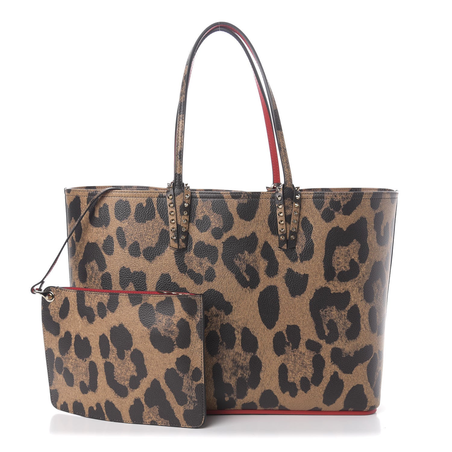 Christian Louboutin Calfskin Leopard Print Spikes East West Cabata Tote Brown 1 of 9