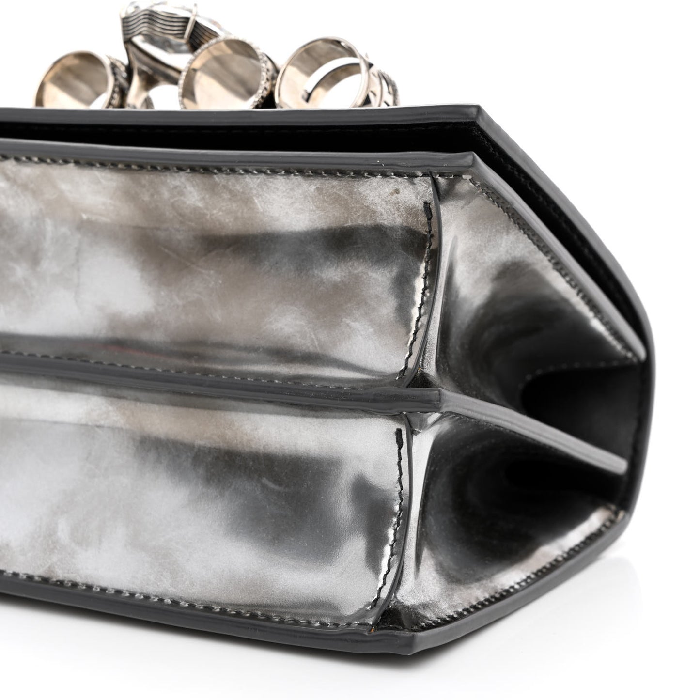 Metallic Patent Calfskin Jeweled Knuckle Satchel Silver