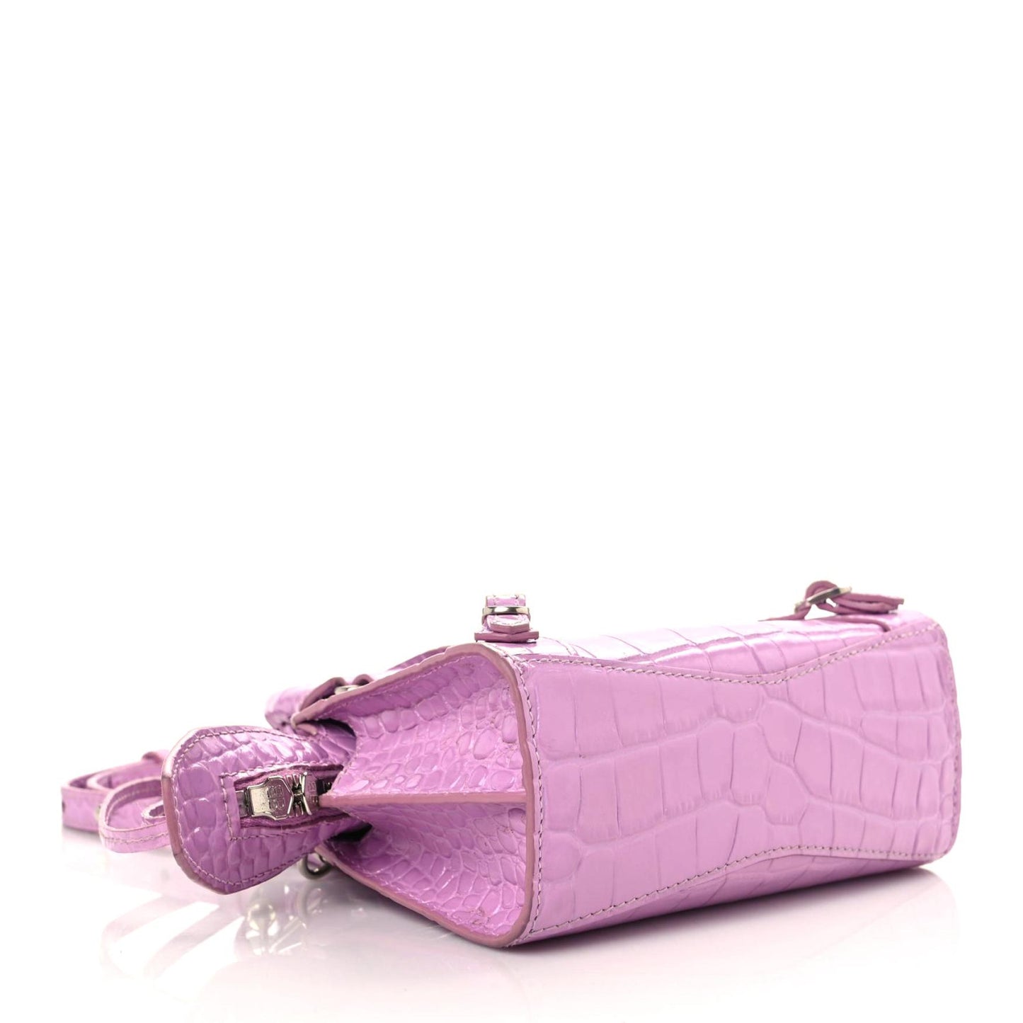 Calfskin Crocodile Embossed Neo Classic Silver Hardware Nano City Crossbody Lilac