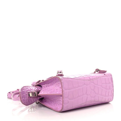 Balenciaga Calfskin Crocodile Embossed Neo Classic Silver Hardware Nano City Crossbody Lilac 4 of 14