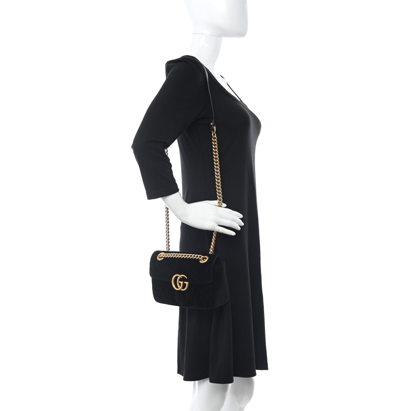 Velvet Matelasse Mini GG Marmont Shoulder Bag Black
