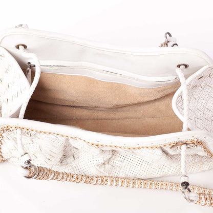 Bottega Veneta Woven Perforated Shoulder Bag Bianco 9 of 9