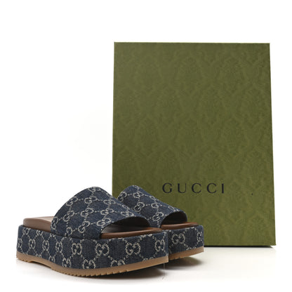 Gucci New Denim GG Monogram Angelina Platform 55mm Slide Sandals 36 Blue Tea 9 of 9