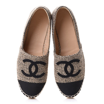 Chanel Tweed Grosgrain CC Espadrilles 36 Gold Beige Black 5 of 10