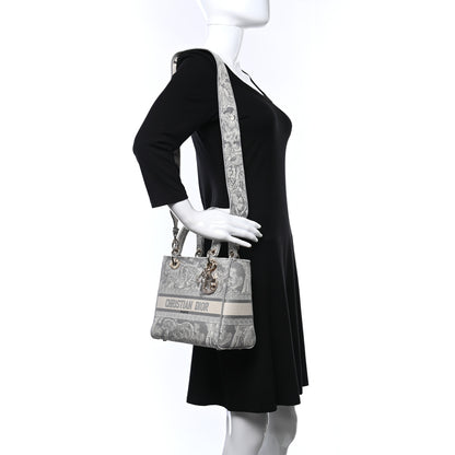 Christian Dior Canvas Toile De Jouy Reverse Embroidered Medium Lady D-Lite Gray 2 of 9
