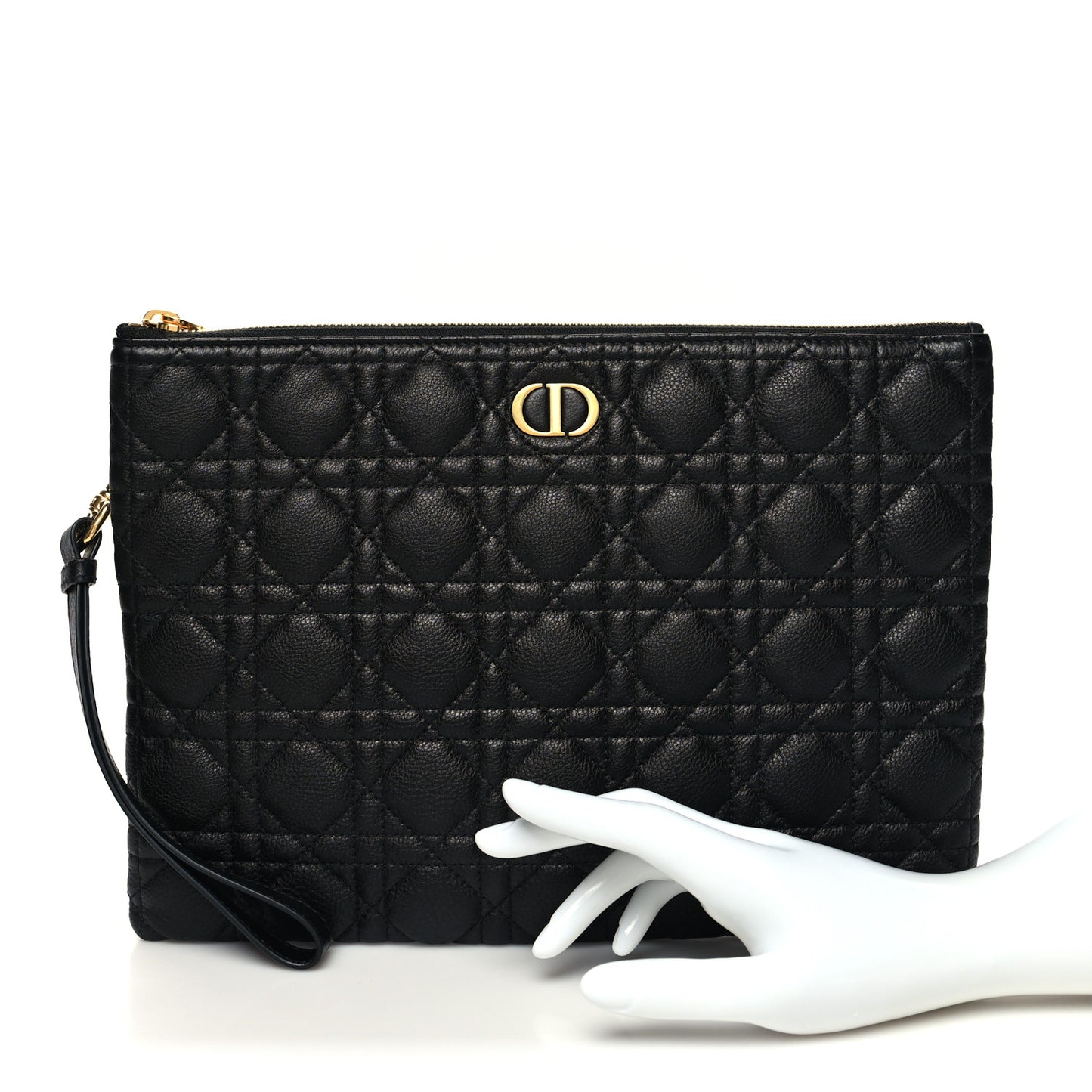 Supple Calfskin Cannage Large Caro Daily Pouch Black
