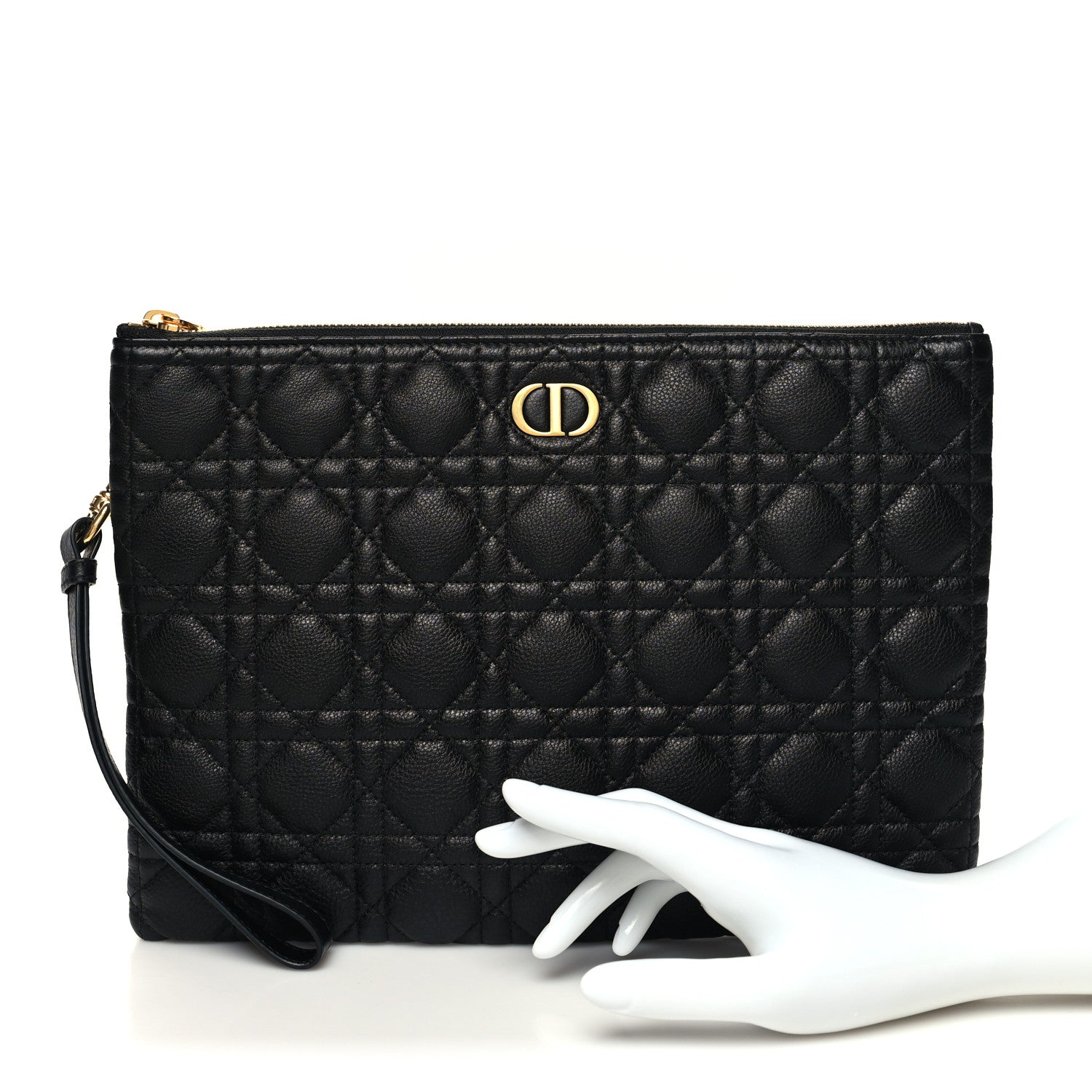 Christian Dior Supple Calfskin Cannage Large Caro Daily Pouch Black 2 of 10