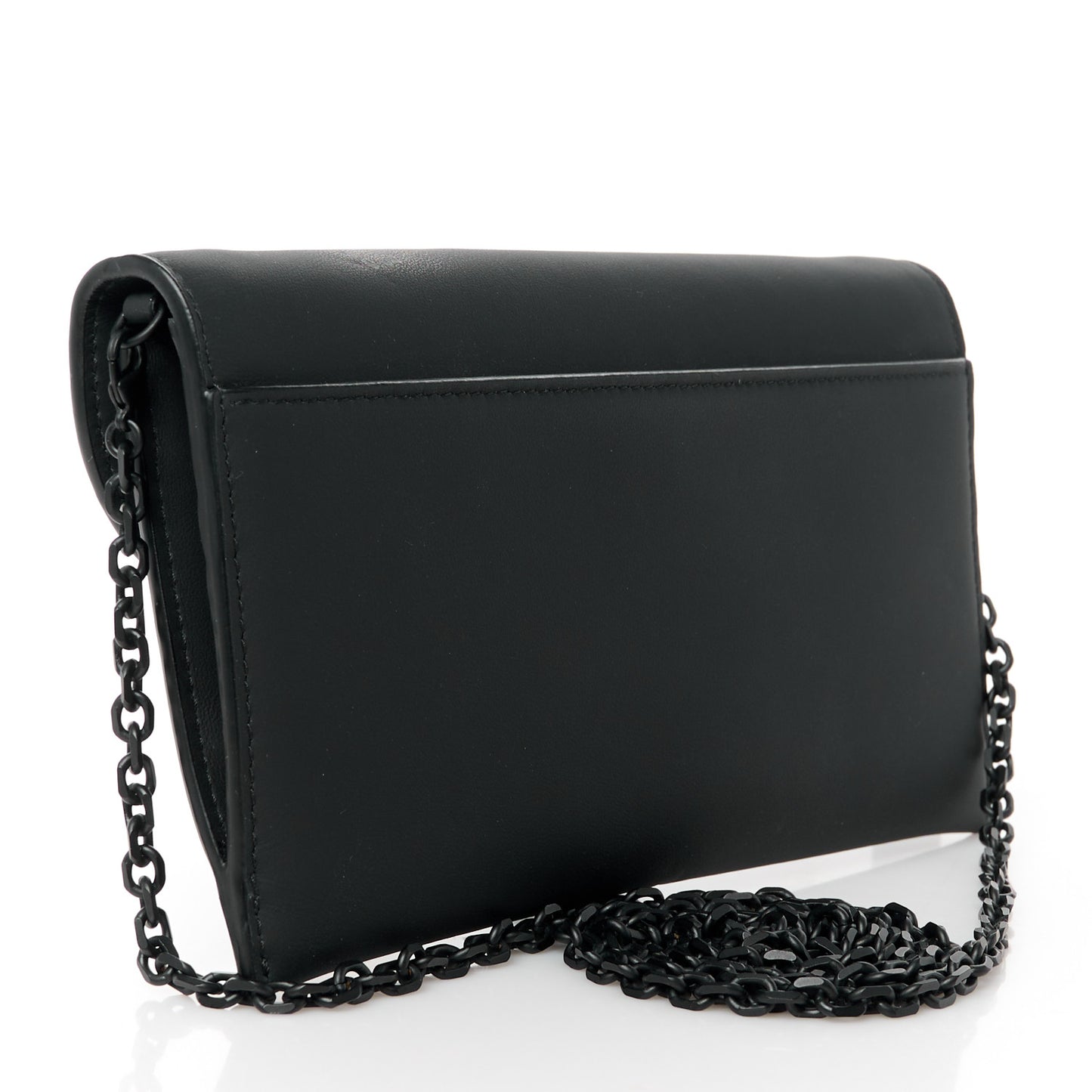 Ultra Matte Calfskin Saddle Chain Wallet Pouch Black