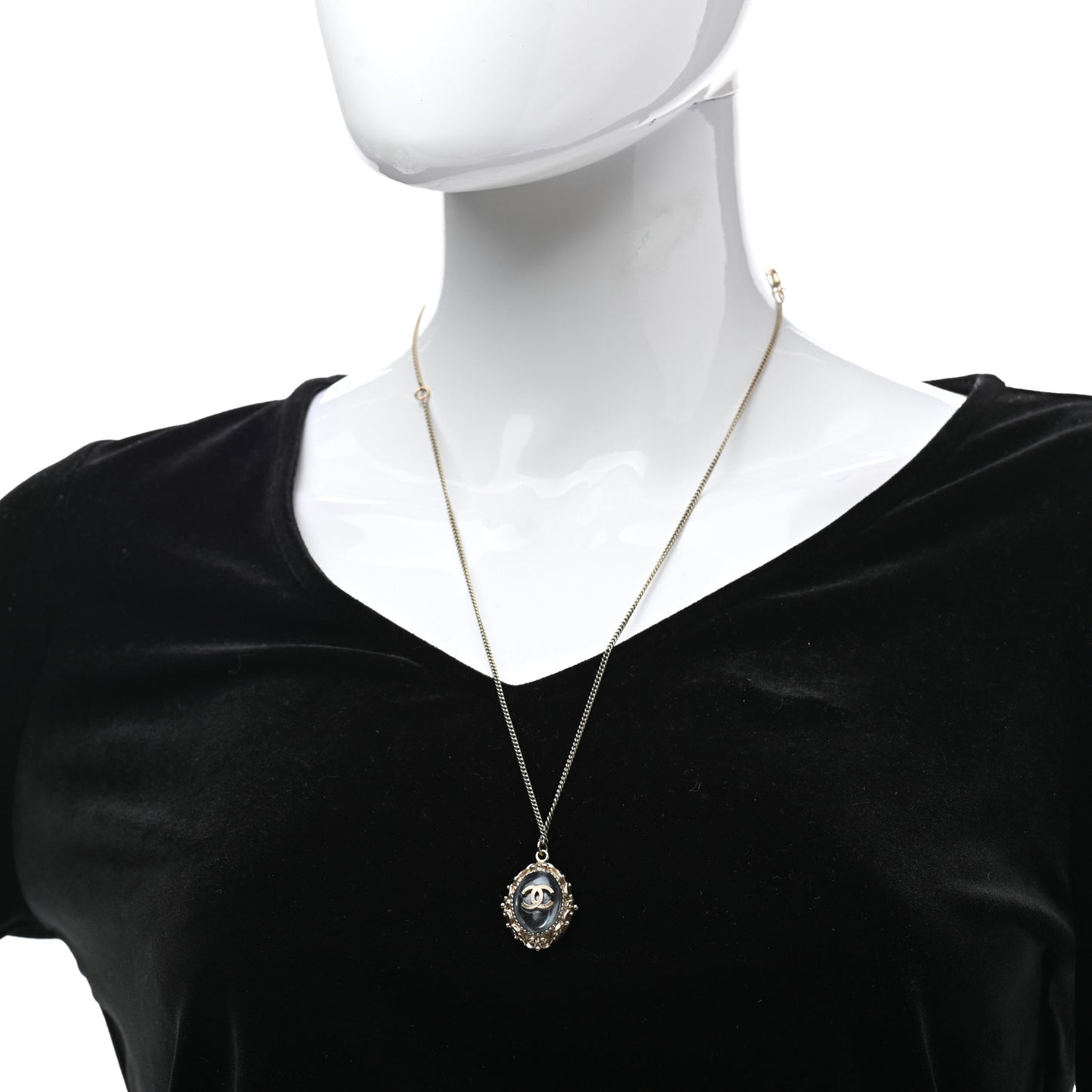 Enamel CC Oval Necklace Gold Blue