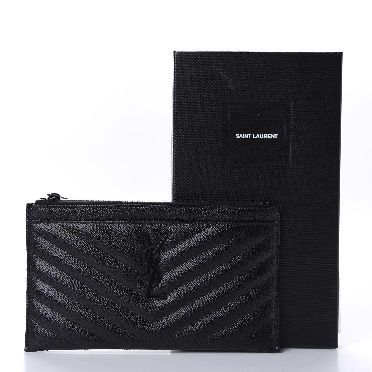 Saint Laurent Grain De Poudre Chevron Monogram Bill Pouch Black 9 of 9