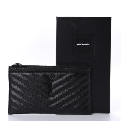 Saint Laurent Grain De Poudre Chevron Monogram Bill Pouch Black 9 of 9