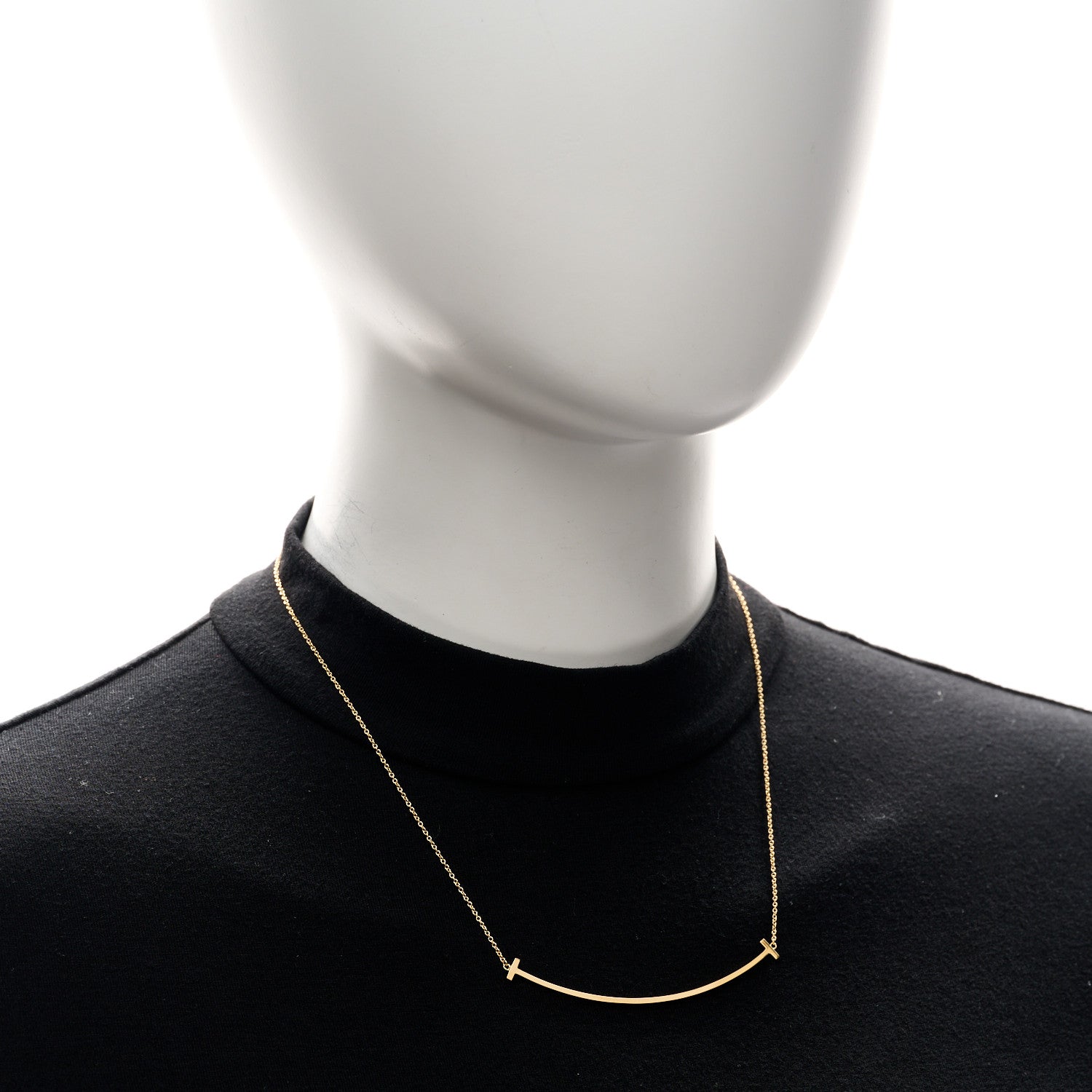 Tiffany 18K Yellow Gold Large T Smile Pendant Necklace 2 of 5