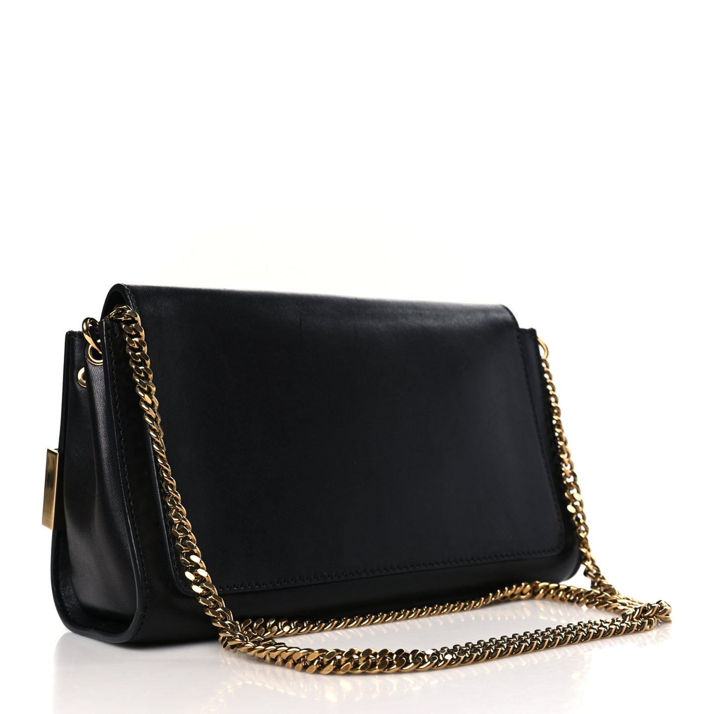 Nappa Calfskin Medium Elle Chain Clutch Black