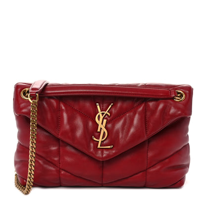 Saint Laurent Lambskin Quilted Small Loulou Puffer Monogram Chain Satchel Red 1 of 9