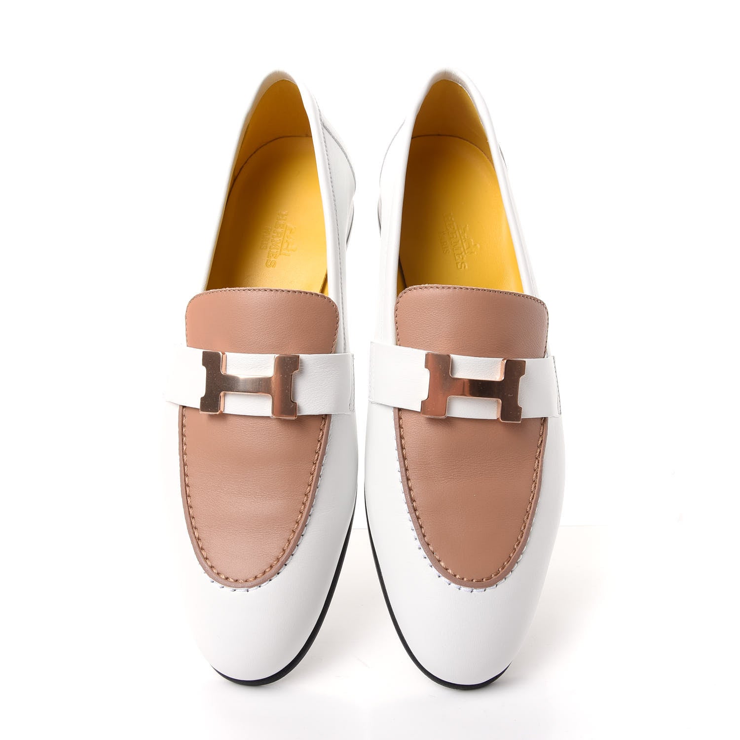 Hermes Calfskin Womens Paris Loafers 36.5 White Bois De Santal 5 of 11
