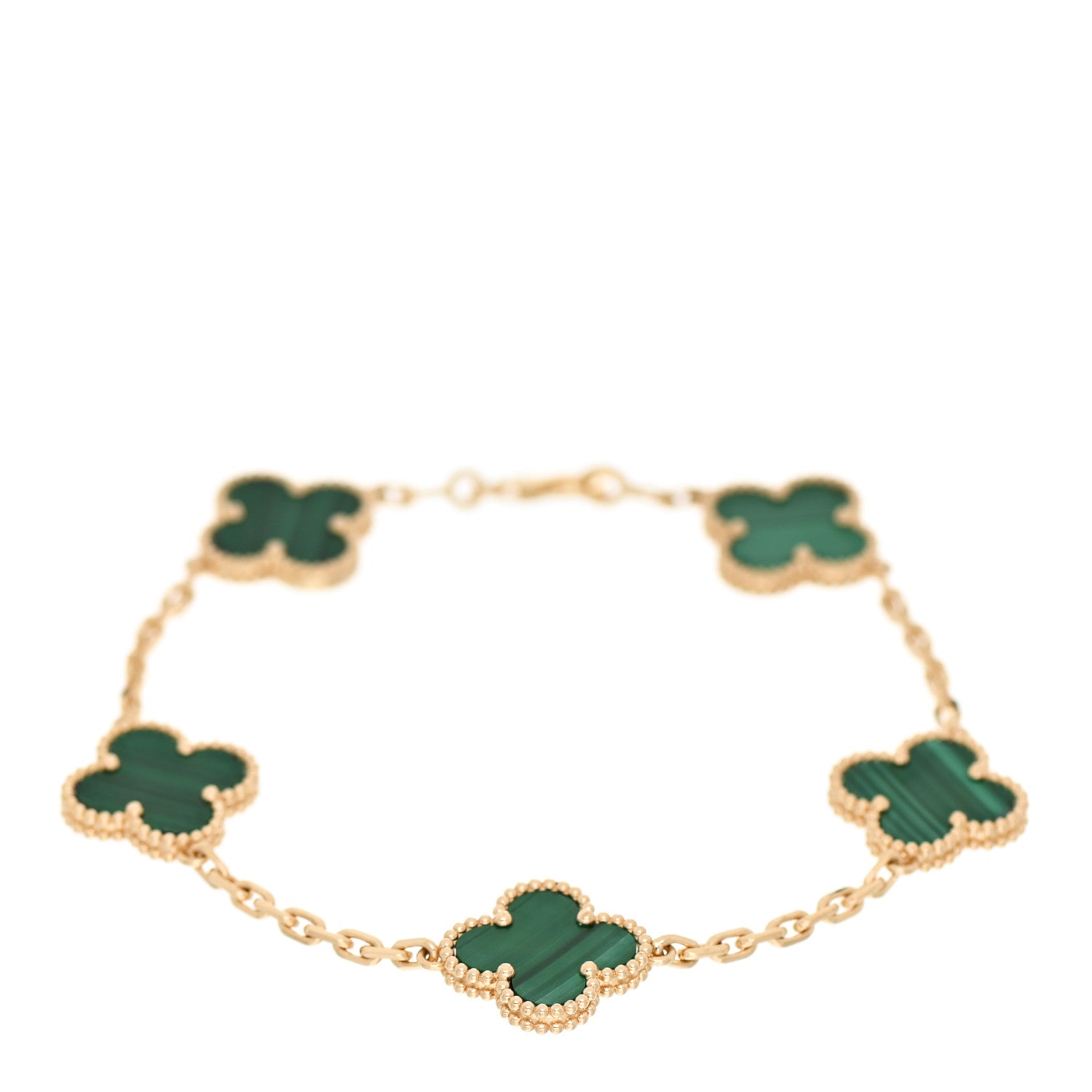 Van Cleef & Arpels 18K Yellow Gold Malachite 5 Motifs Vintage Alhambra Bracelet 1 of 5