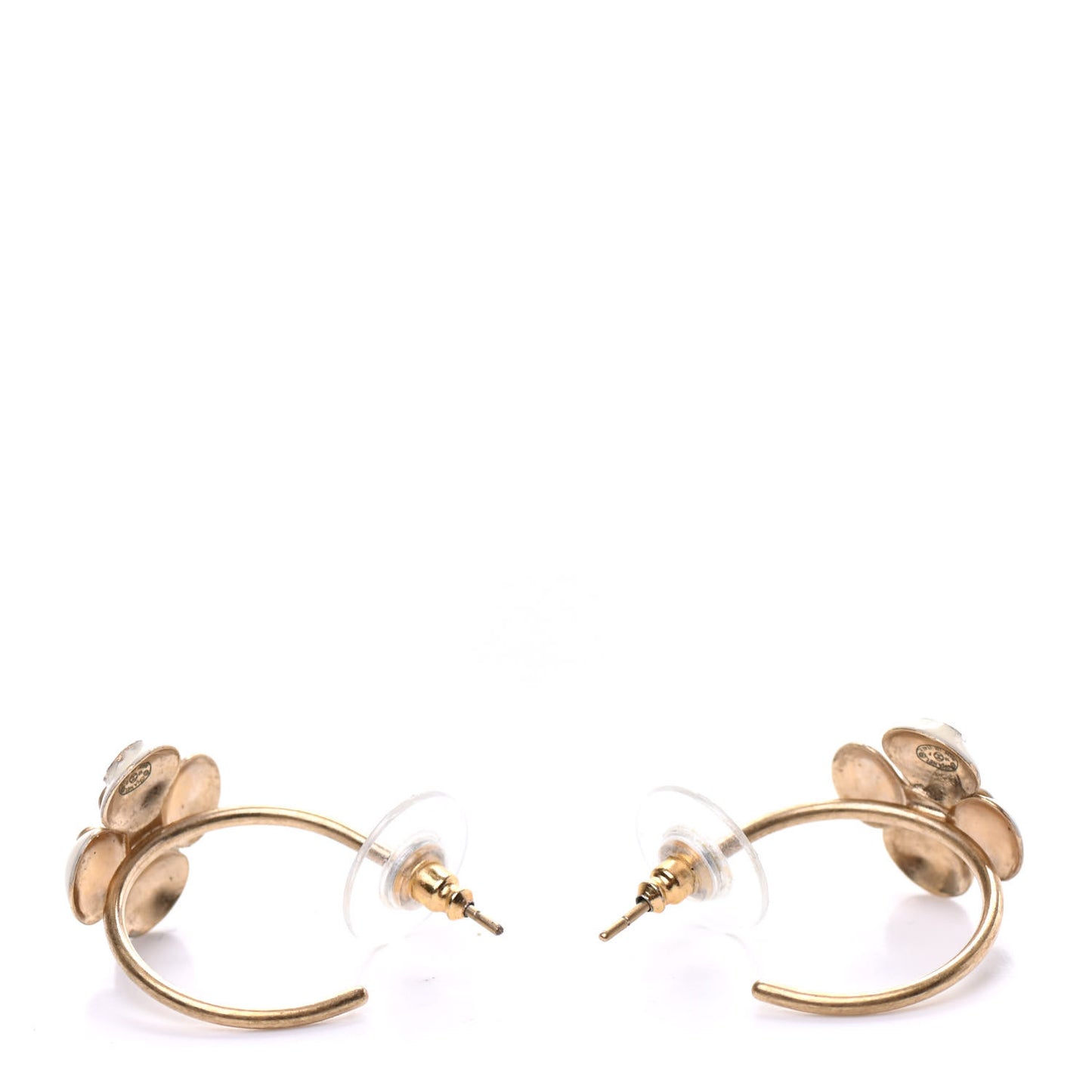Enamel CC Camellia Hoop Earrings Beige Gold