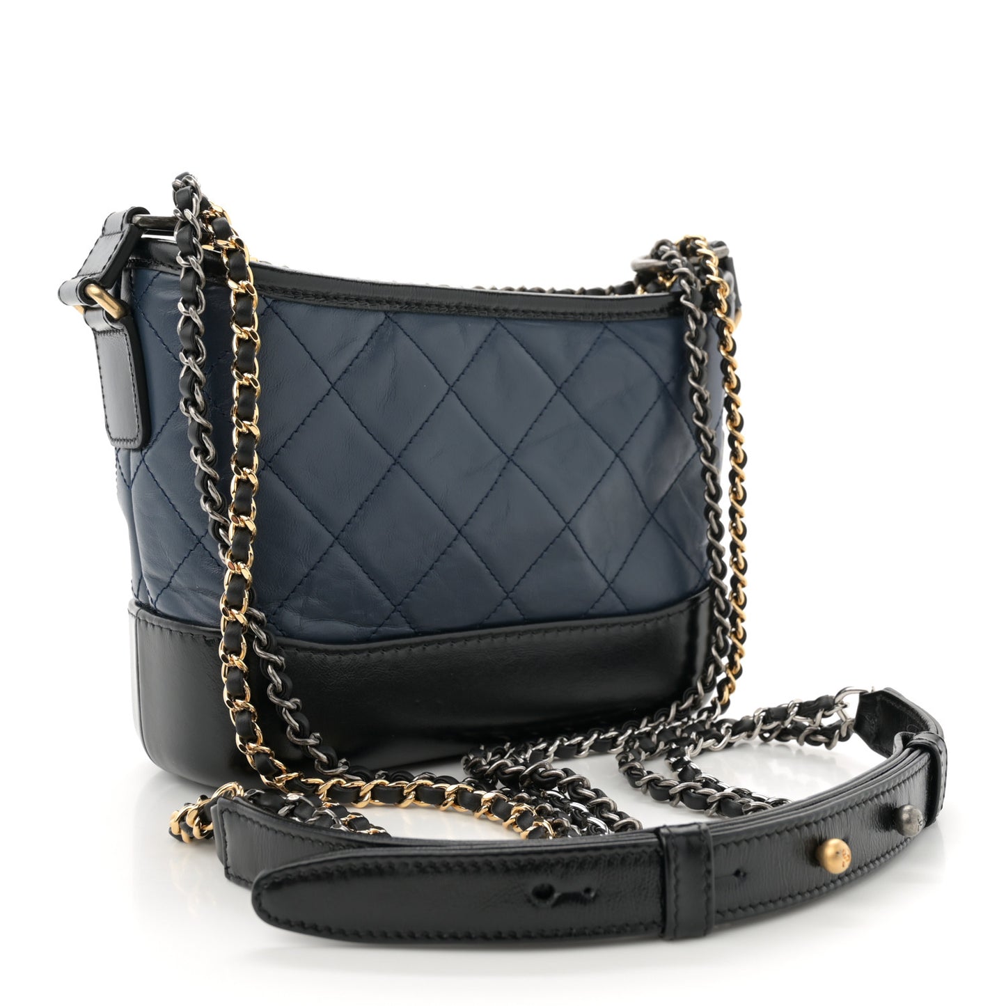 Aged Calfskin Quilted Small Gabrielle Hobo Navy Black