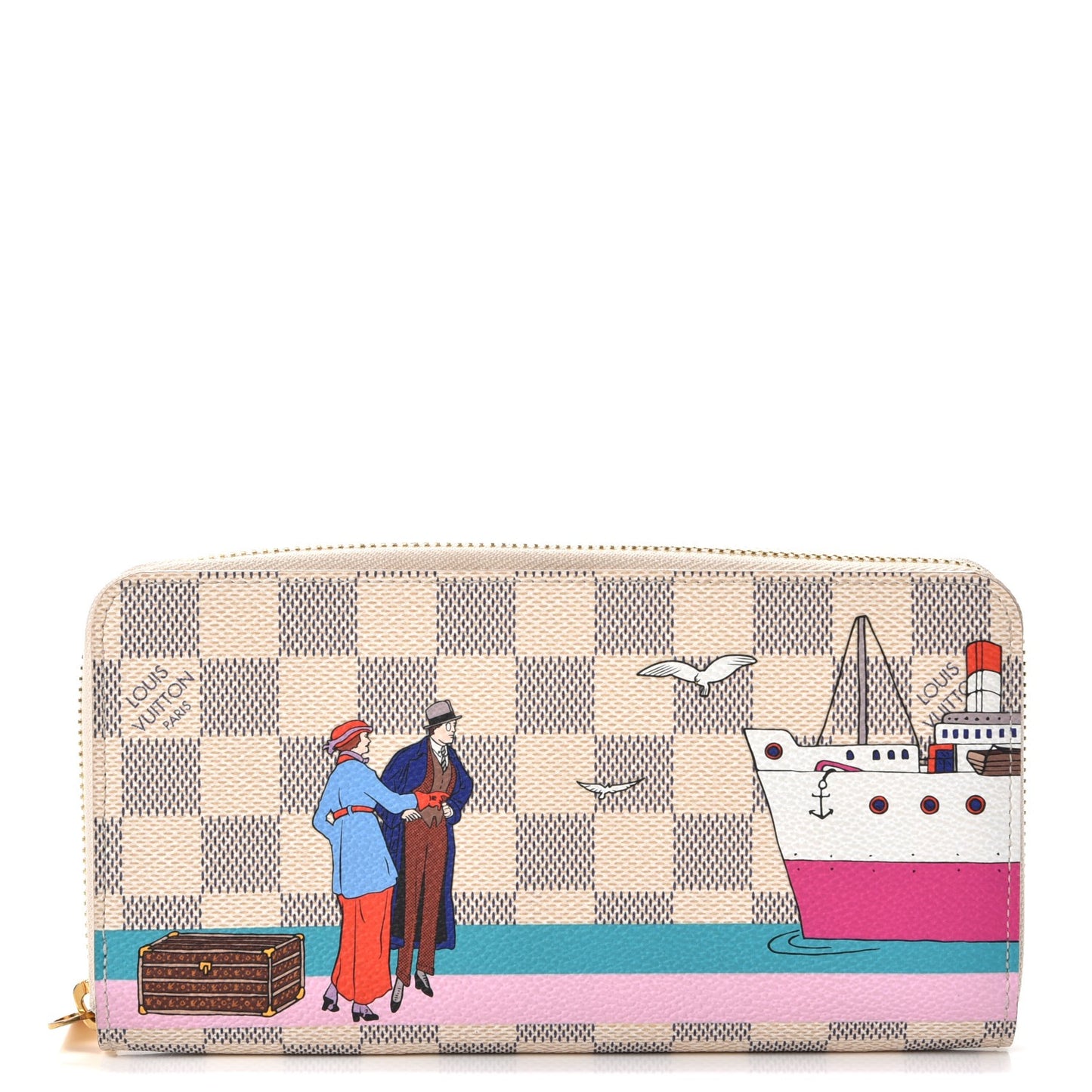 Damier Azur 2016 Christmas Animation Zippy Wallet Rose Ballerine