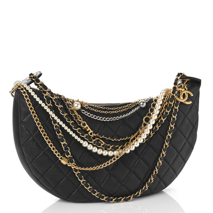 Chanel Lambskin Quilted All About Chains Hobo Black 3 of 12