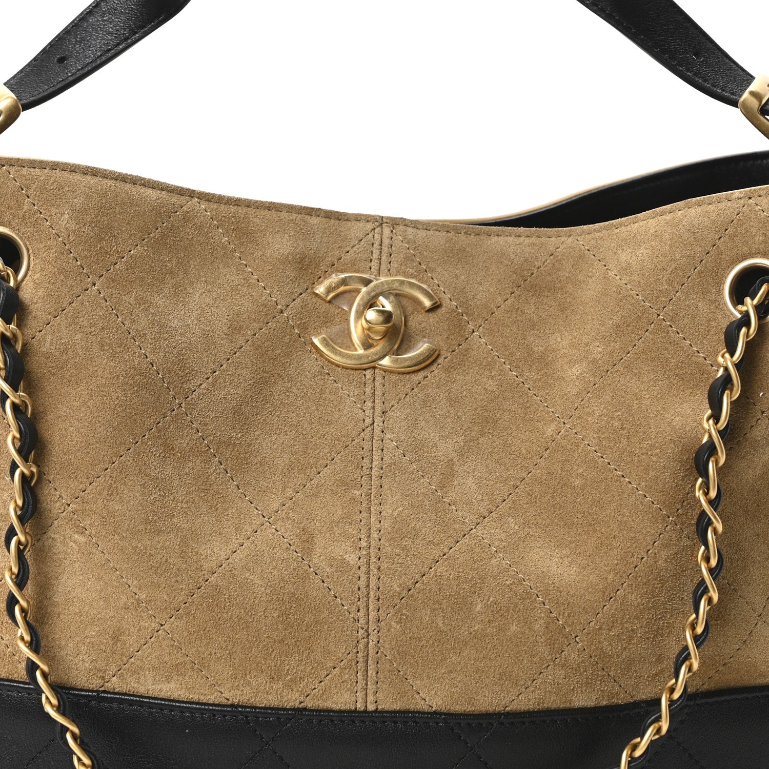 Chanel Suede Calfskin Shiny Lambskin Quilted Small Coco Base Shopping Bag Beige Black 8 of 11