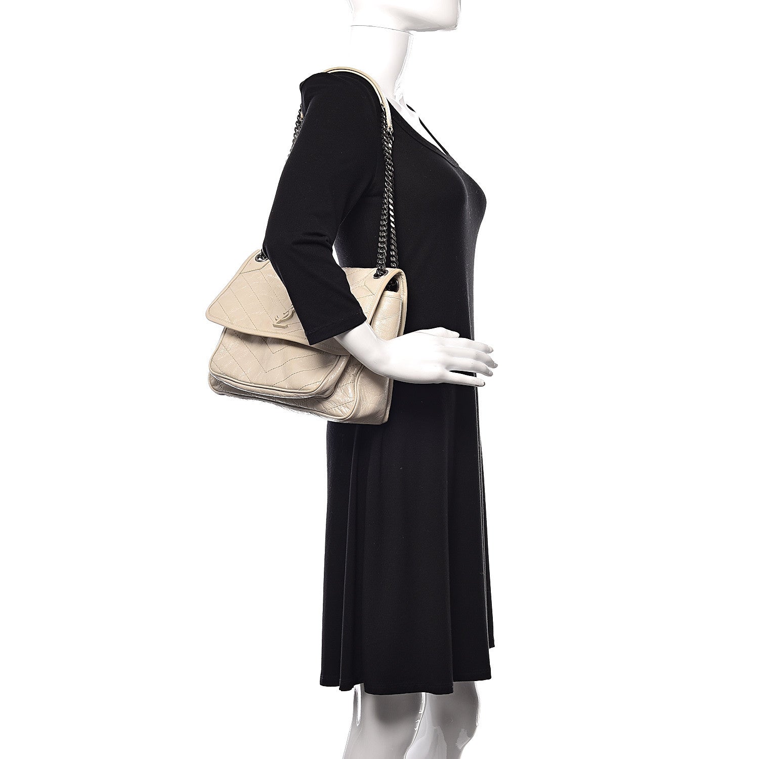 Saint Laurent Lambskin Matelasse Monogram Medium Niki Chain Satchel Ivory 2 of 19