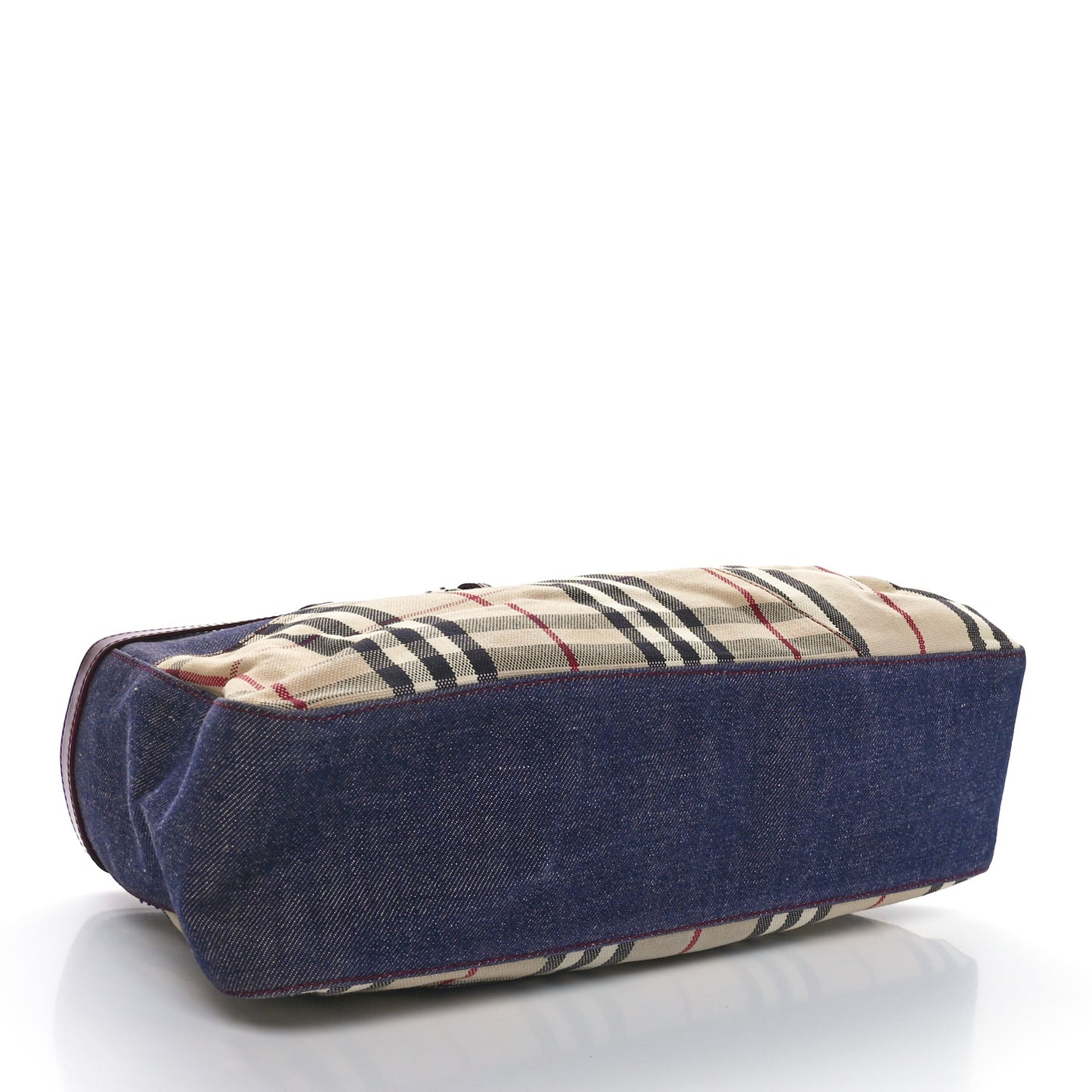 Denim Vintage Check Top Handle Patch Tote Red