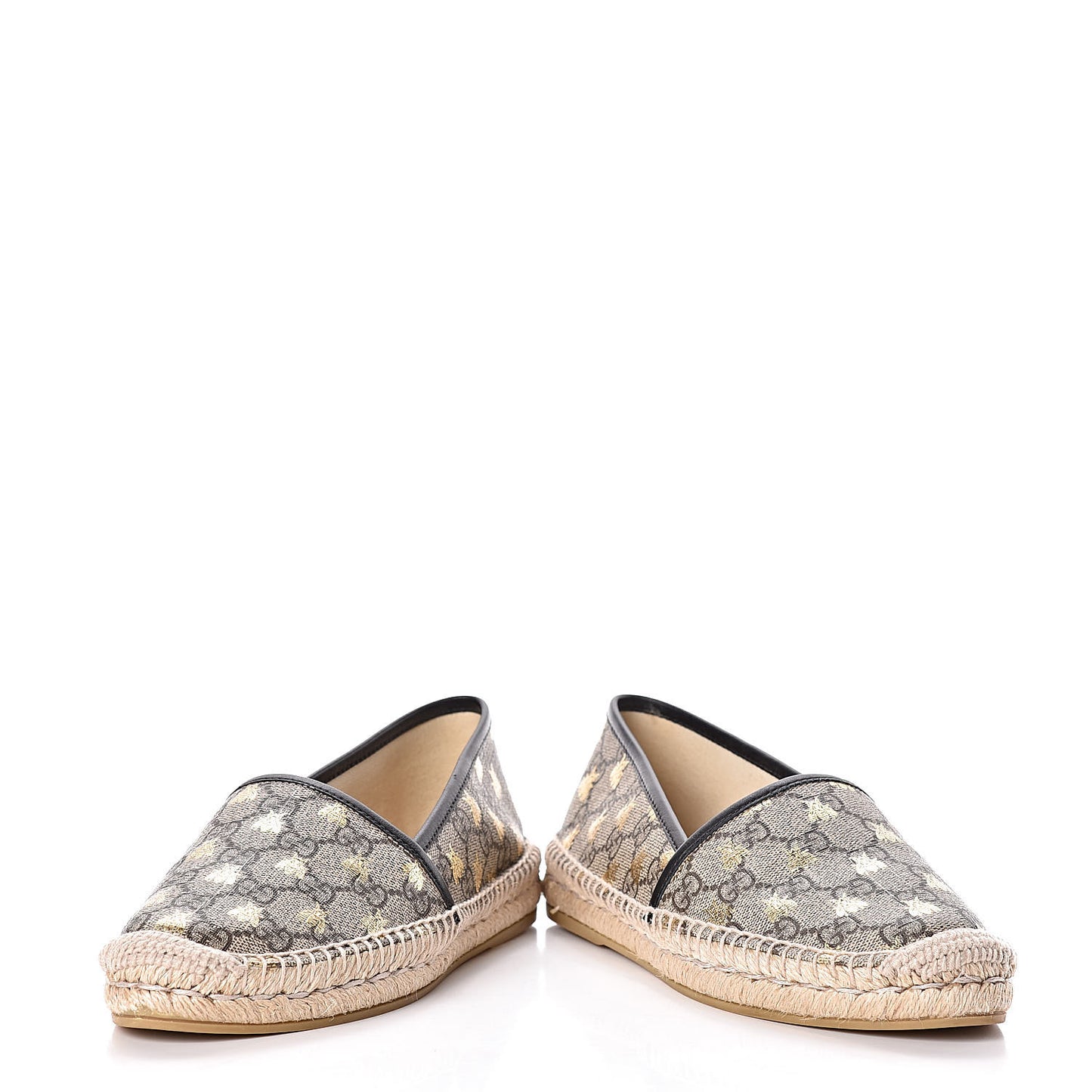 GG Supreme Monogram Bees Espadrille Flats 38 Beige Ebony Oro Black