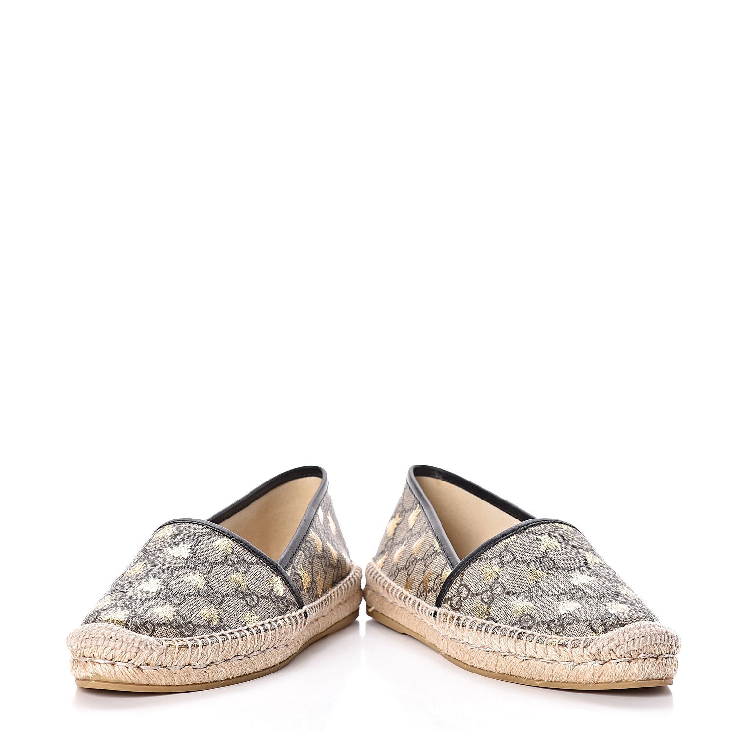 Gucci GG Supreme Monogram Bees Espadrille Flats 38 Beige Ebony Oro Black 6 of 11
