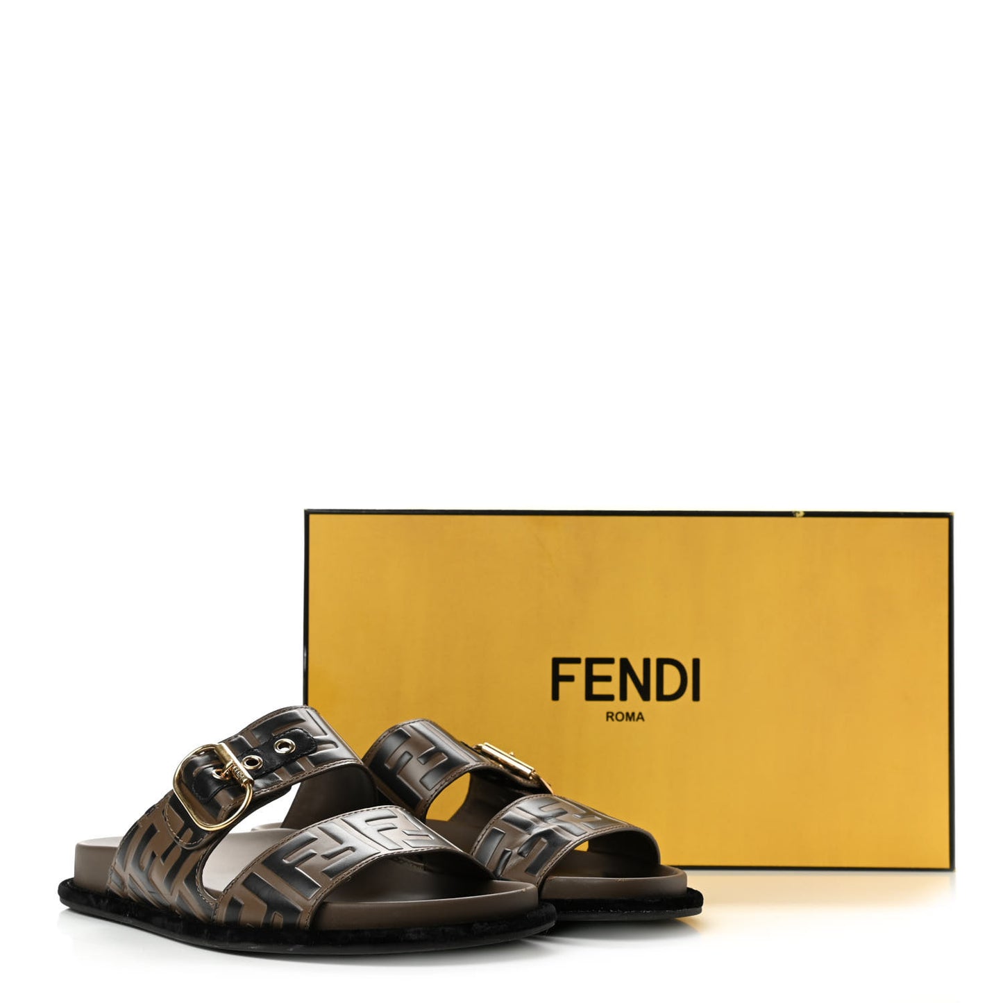 Calfskin FF Embossed Slide Sandals 38.5 Maya Black