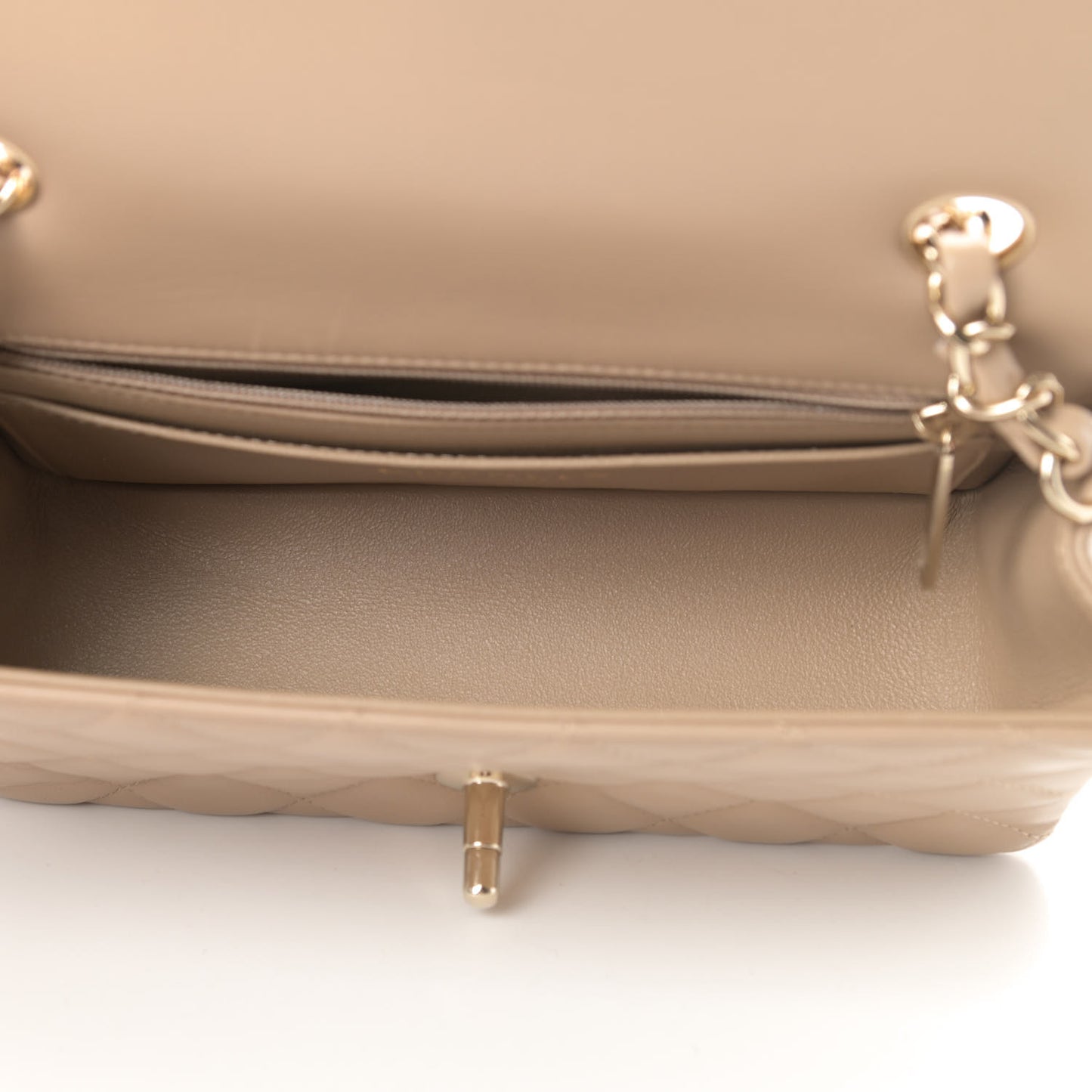 Lambskin Quilted Mini Rectangular Flap Dark Beige