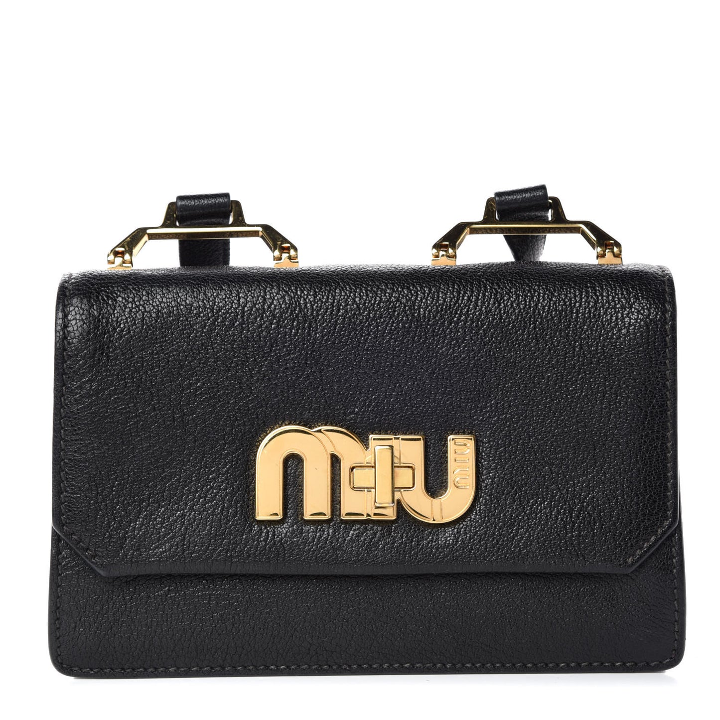 Goatskin Madras Miu Logo Shoulder Bag Black