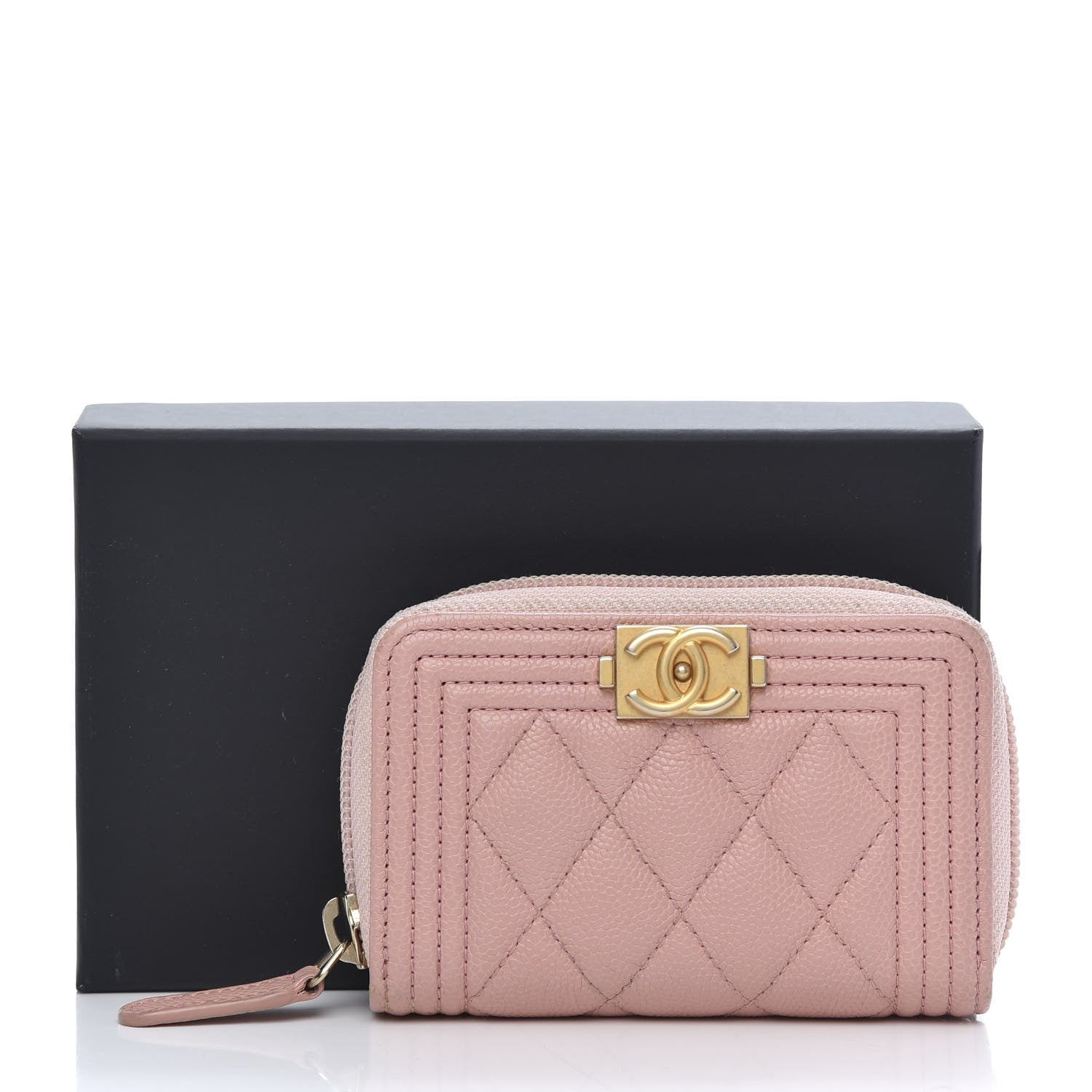 Chanel Caviar Quilted Boy Zip Around Coin Purse Wallet Light Pink 10 of 10